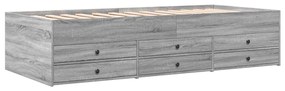 3280893 vidaXL Cadru de pat cu sertare, gri sonoma, 75x190 cm, lemn prelucrat