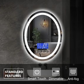 IREDA Oglindă de baie cu iluminare, 80x60cm, difuzor