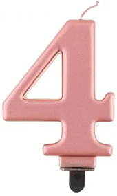 Numere Metallic Lumânare cu cifra 4 Rose Gold, lumânare tort