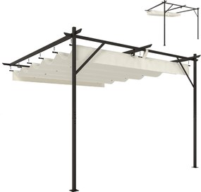 Outsunny Gazebo Pergolă adosată 3x3 m cu acoperiș glisant și orificii de drenaj, crem | Aosom Romania