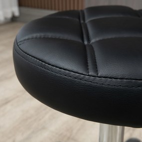 HOMCOM Scaun Rotativ cu Roti, Rotund, Scaun pentru Coafor și Estetician cu Înălțime Ajustabilă, Tapițat în Piele Ecologică, Ø35.5x51-67 cm, Negru