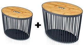 Set 2 cosuri universale ovale cu capac din bambus, 30 + 55 l, lemn natural / antracit