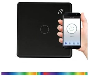 Întrerupător tactil monopolar SMART 800W/230V negru Wi-Fi Tuya