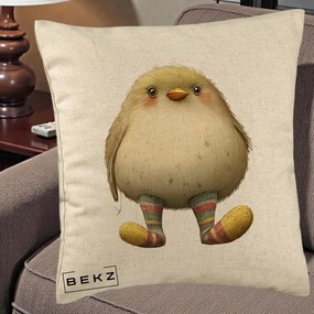 Perna Decorativa Pui Pufos cu Sosete Dungate, 40x40 cm, Bej, Husa Detasabila, Perna Inclusa, BEKZ®