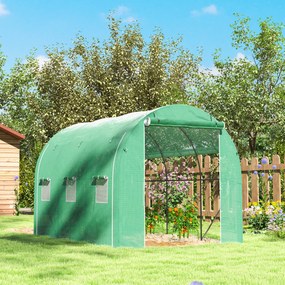 Outsunny Seră tunel de grădină 6 m² 3 x 2 m cu 1 ușă + 2 pereți laterali cu fermoar, 6 ferestre, verde | Aosom Romania