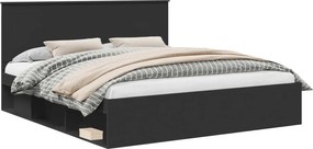 vidaXL Cadru de pat cu headboard Negru 200 x 200 cm Lemn de pin masiv