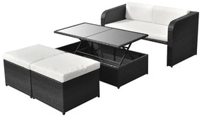 vidaXL Set mobilier de grădină cu perne, 4 piese, negru, poliratan