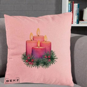 Perna Decorativa Lumanari Advent Roz-Violet, 40x40 cm, Roz, Husa Detasabila, Perna Inclusa, BEKZ®