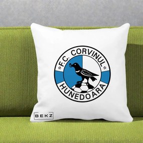 Perna Personalizata FC Corvinul Hunedoara Fotbal, 40x40 cm, Alba Mata, Husa Detasabila, Perna Inclusa, BEKZ®