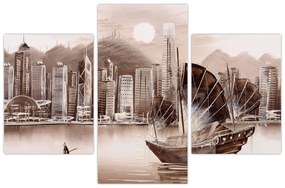 Tablou - Victoria Harbour, Hong Kong, efect sepia (90x60 cm)