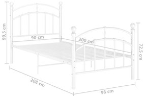 Cadru de pat, alb, 90x200 cm, metal Alb, 90 x 200 cm