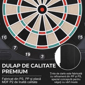 HOMCOM Tabla de Darts Electronică Profesională cu 6 Display-uri, 12 Săgeți, 27 Moduri de Joc, 51x6.5x57cm, Negru | Aosom Romania