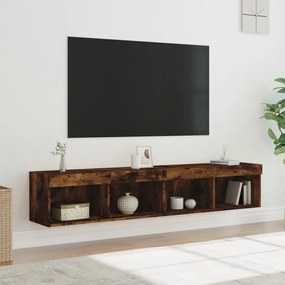 837150 vidaXL Comode TV cu lumini LED, stejar fumuriu, 80x30x30 cm