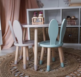 Set masuta rotunda roz si 2 scaunele iepuras roz si mint