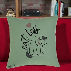Perna Personalizata Cat Lover Pisica Ilustratie Linie, 40x40 cm, Verde, Husa Detasabila, Perna Inclusa, BEKZ®