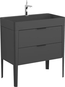 Set dulap pe pardoseala alb Krofam Vibe 80 cm, lavoar incastrat Krofam Vibe 80 cm negru