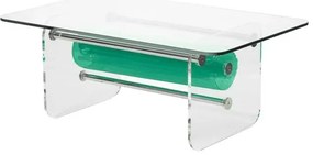 Masuta Cafea Sticla colectie KUUMO MW, perna verde, laterale PMMA, transparente si blat de sticla 12 mm