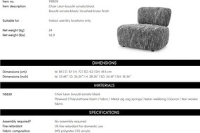 Fotoliu elegant design LUX Leon, Boucle sonata black