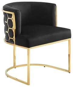 Scaun ELEGANCE catifea neagra, otel inoxidabil auriu