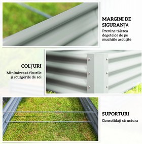 Outsunny Pat de Grădină Înălțat din Oțel Galvanizat, 240 x 120 x 30 cm, Jardinieră Înălțată pentru Exterior cu Fund Deschis pentru Legume, Flori, Plante Aromatice, Argintiu | Aosom Romania
