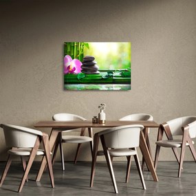 Tablou pe sticlă cu pietre pentru masaj și orhidee (70x50 cm)