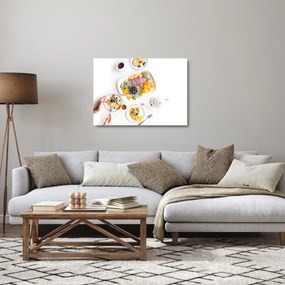 Tablou pe sticlă cu farfurie cu fructe pe masă (70x50 cm)