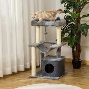 Copac Pisici cu 3 Niveluri,din Plus, Sisal, platforme si frânghiePawHut, 48x48x100 cm, gri | AOSOM RO