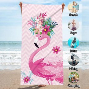 Prosop de plaja FLAMINGO CU FLORI 70 x 150 cm colorat