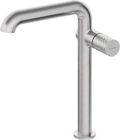 🚰 Baterie înaltă pentru chiuvetă SILIA HEXA, pipă dreptunghiulară – Finisaj oțel șlefuit – Cod BHS_F24K