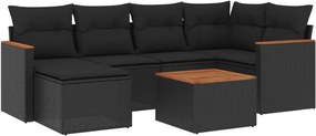 vidaXL Set canapele de grădină cu perne, 7 piese, negru, poliratan