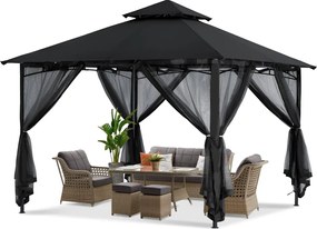 ABCCANOPY Foișor de gradina 3.3x3.3 m - Foișor exterior cu cadru din oțel și plasă de țânțari pentru gazon, curte, grădină, terasă, Negru