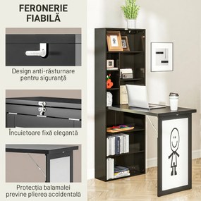 HOMCOM Birou Modern Pliabil cu Bibliotecă și Tablă, din Lemn și Metal, 98x51x153 cm, Negru | Aosom Romania