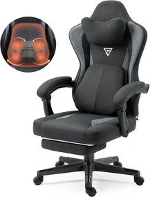 ErgoRelax Pro JD– Scaun Gaming Ergonomic, Masaj Lombar si Incalzire, Spătar Rabatabil 155°, Suport picioare, Material textil, Negru/Gri
