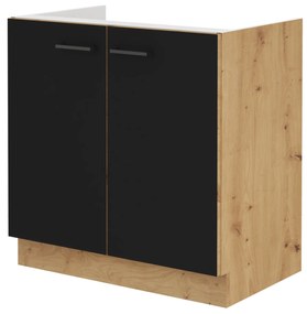 Dulap inferior de bucătărie sub chiuvetă Miraluna (Stejar artisan + Negru mat). 1062370