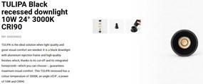 Spot LED incastrabil TULIPA Black recessed downlight 10W 24° 3000K CRI90