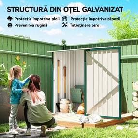 Outsunny Căsuță de Grădină 0,92m² din Oțel Galvanizat, Depozit pentru Unelte cu Ușă Blocabilă, Acoperiș Înclinat, 100x104x160 cm, Verde | Aosom Romania