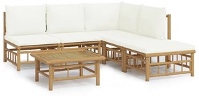3155199 vidaXL Set mobilier de grădină cu perne alb crem, 6 piese, bambus