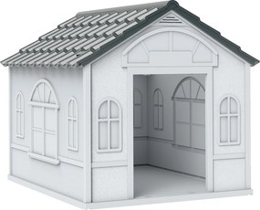 PawHut Cușcă pentru Câini din PP Impermeabil cu Acoperiș Inclinat și Ușă de Intrare, 65x75.7x63 cm, Gri | Aosom Romania