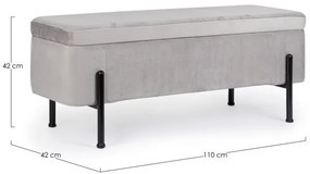 Bancheta cu spatiu pentru depozitare gri/negru din catifea si metal, 110 cm, Irina Bizzotto