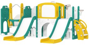 AIYAPLAY Set de topire și leagăn 9 în 1 pentru Copii, cu Coș de Baschet, Telescop, Tablă de Desen, Design de Broască, Galben+Verde | Aosom Romania