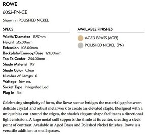 Aplica de perete LUX Rowe 6052-PN-CE HVL
