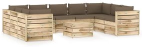 Set mobilier de gradina cu perne, 10 piese, lemn verde tratat Taupe in rjava, 10