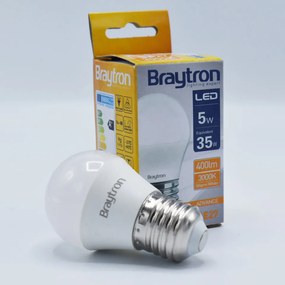 Bec LED 5W(35W) Braytron, G45, E27, 450 lm, lumina calda (3000 K), clasa energetica F