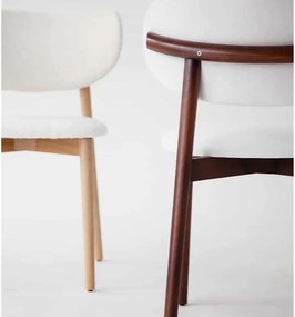 Scaun lemn masiv nuc Ming /Stejar Tapițerie Alb, 56 × 50 × 74 cm - Natur
