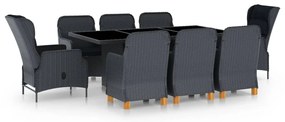 vidaXL Set mobilier exterior cu perne, 9 piese, gri închis, poliratan