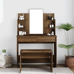 820498 vidaXL Masă de toaletă cu oglindă, stejar maro, 96x40x142 cm