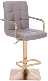 HC1015WP Pătrat Scaun Gri Piele Ecologica Bază Aurie