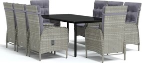 vidaXL Set mobilier de grădină cu perne, 9 piese, gri și negru