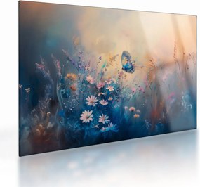Tablou pe sticlă - Pajiște cu Fluture (70x50 cm)