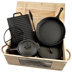 Set BBQ 6+1 piese în cutie de lemn, fontă, Perfect Home 28340